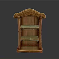 Wooden Storage Shelf with Curved Top Decorative Design and Three Tiered Shelves for Home Organizing