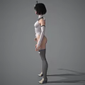 3D Character Woman In White Crisscross Bodysuit With Thigh High Socks And Gloves