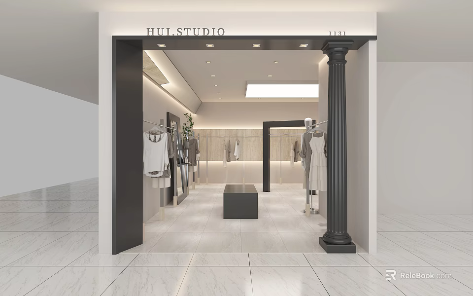 Modern Clothing Store Interior With Clothing Racks Mannequins And Bright Lighting 3d model 