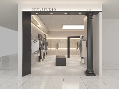 Modern Clothing Store Interior With Clothing Racks Mannequins And Bright Lighting 3d model