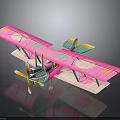 Detailed Pink Biplane Model With Green Yellow Accents Circular Wing Patterns On Dark Aerospace Background