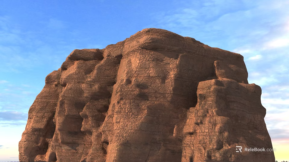 Garden Landscape Featuring Red Rock Mountain With Blue Sky And White Clouds 3d model 