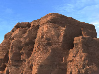 Garden Landscape Featuring Red Rock Mountain With Blue Sky And White Clouds 3d model