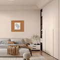 Modern Bedroom Interior With Comfortable Bed Nightstands Wardrobe Area Rug And Wall Artwork