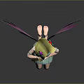 Game Movie Fairy Character With Pink Wings Long Blonde Hair Light Blue Dress Kneeling Pose