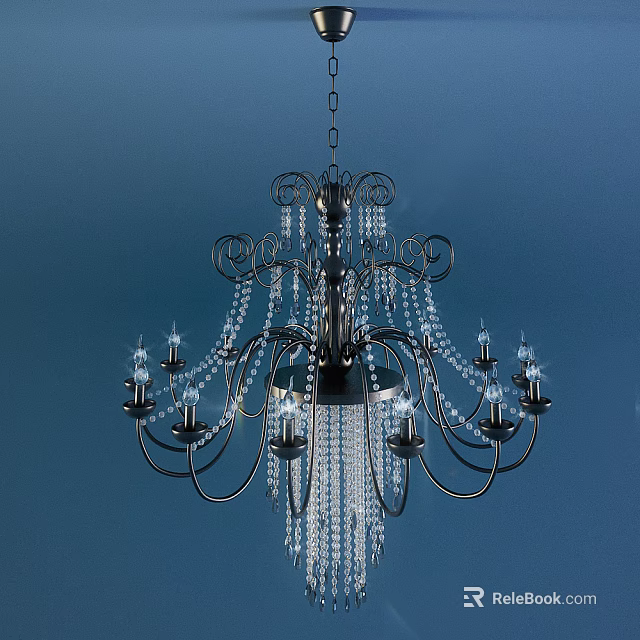 Elegant Vintage Crystal Chandelier With Metal Frame And Hanging Pendants 3d model 