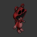 Cute Red Cartoon Bear 3D Model With Big Eyes Open Mouth And Heart Chest