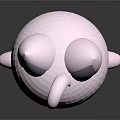 Cute White 3D Cartoon Character With Big Purple Ears Blue Eyes And Curly Tail