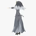Woman In Gray Long Dress With White Line Decorations And Sword At Waist