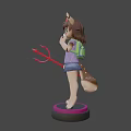 Woman With Cat Ears Horns Holding Red Trident Wearing Purple Top Blue Skirt Pastel Gradient