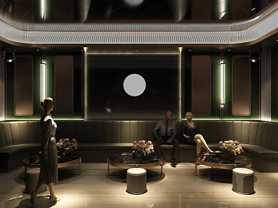 Luxury KTV Lounge Interior with Modern Sofa Seating Coffee Tables and Ambient Lighting 3d model