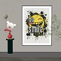 Abstract Painting With Yellow Smiley Face Black Splatters And No Smile Text