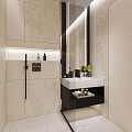 Modern Bathroom Interior With Marble Tiles Toilet Green Bench And Frosted Glass Shower