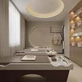 Serene SPA Sauna Interior Design With Soft Lighting Massage Beds Light Walls And Decorative Paintings
