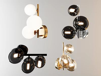 Modern Wall Lamps with Multiple Glossy Spheres and Metallic Frame Designs 3d model