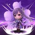 Chibi Game Character With Purple Hair Twin Tails Holding Sword Transparent Clones And Glowing Base