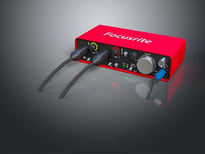 Focusrite Red Audio Interface with Cables for Headphone and Speaker Connection 3d model