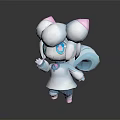 Cute Game Movie Character 3D Model With White Fluffy Head Pink Ears and Blue Eyes