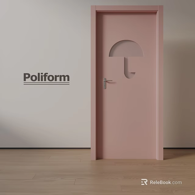 Poliform Pink Swing Door With Umbrella Shaped Cutout In Modern Interior 3d model 