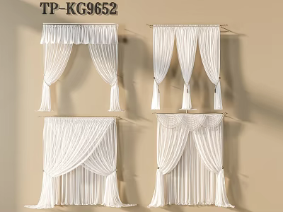 White Curtains With Four Stylish Designs Featuring Fringes For Elegant Home Window Decor 3d model