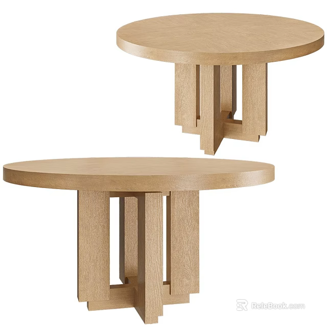 Modern Round Wooden Coffee Table With Geometric Legs And Smooth Surface 3d model