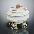 Porcelain Tableware Set With Lidded Container Decorative Lid Floral Patterns And Ornate Feet Base 3d model