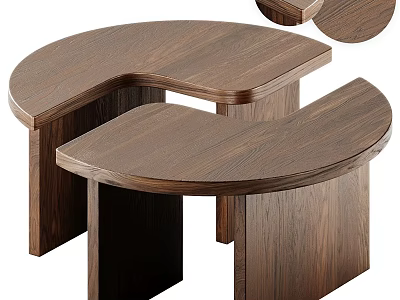 Modern Minimalist Wooden Curved Tables With Walnut Structure And Smooth Surface 3d model