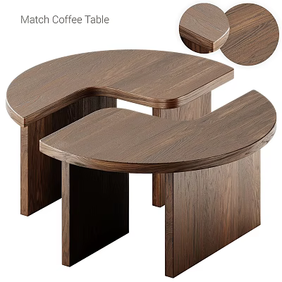 Modern Minimalist Wooden Curved Tables With Walnut Structure And Smooth Surface 3d model