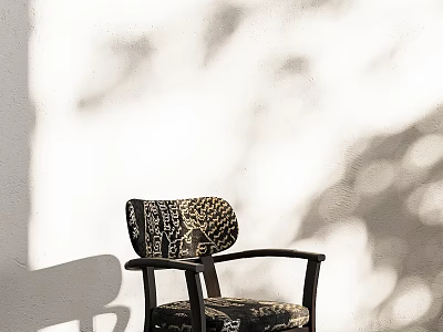 Accent Chair with Leopard Pattern Upholstery Dark Wood Arms in Sunlit Room with Shadow 3d model