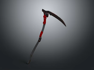 Medieval Scythe Weapon With Long Handle Red Accents And Curved Blade 3d model
