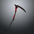Medieval Scythe Weapon With Long Handle Red Accents And Curved Blade