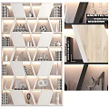 Modern Geometric Bookcase Design With Wooden Shelves Black Frame Books Decorative Objects And Sculptures