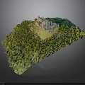 Castle Building On Green Hill With Lush Surrounding Woodland And Scenic View