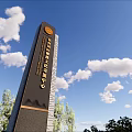 Outdoor Spiritual Fortress Featuring Greenery Pathway Text Signage and Blue Sky White Clouds