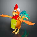 Cartoon Flying Animal Chicken With Red Comb White Hat Green Apron And Spread Wings