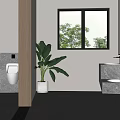 Modern Public Restroom Interior With Urinals Washbasins Windows And Green Plants