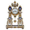 Classic Decorative Mantel Clock with Golden Ornaments Blue Porcelain Medallions and White Dial