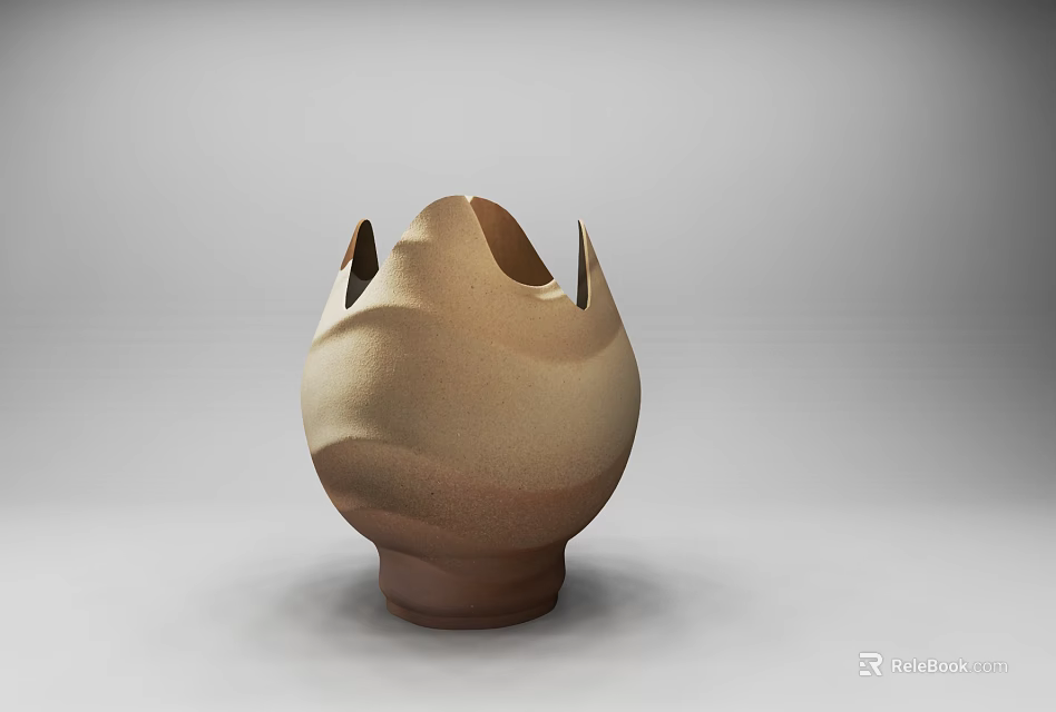 Elegant Modern Ceramic Decorative Ornament Set With Wavy Texture And Brown Finish 3d model 