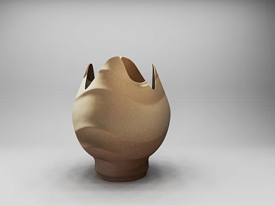 Elegant Modern Ceramic Decorative Ornament Set With Wavy Texture And Brown Finish 3d model