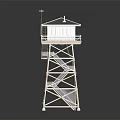 Wooden Watchtower Structure With Staircase Roofed Top Cabin Supportive Framework And Small Human Figure Beside