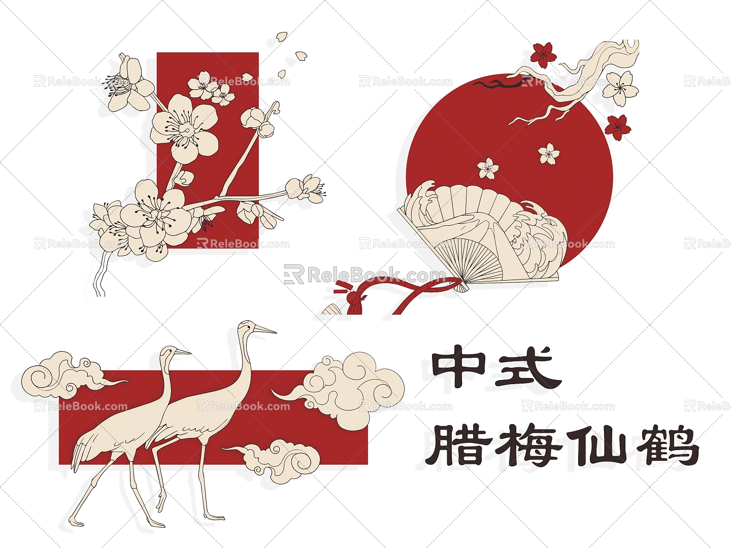 New Chinese Plum Blossom Wintersweet Wall Decorative Element Symbol Text Icon Plum Flower Bird Magpie Crane White Crane 3d model