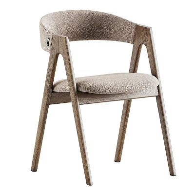 Modern Single Chair With Wooden Frame Soft Beige Fabric Seat And Comfortable Design 3d model