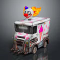 White Ice Cream Truck With Clown Head Flame Pink Polka Dots And Ice Cream Design