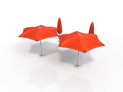 Open Red Outdoor Umbrellas With Silver Poles On White Background 3d model