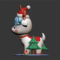 Cute Cartoon Sheep Wearing Santa Hat with Decorated Antlers and Christmas Trees Around Snowy Base