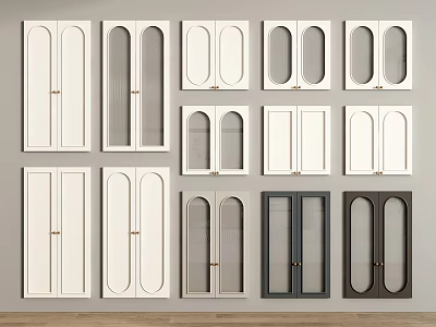 Sideboard with Various Door Styles Including Arched Flat and Glass Panels 3d model