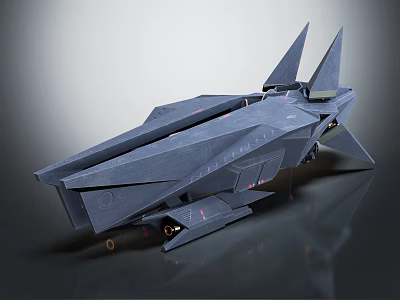Gray Futuristic Sci Fi Aircraft Model With Sharp Pointed Structures And Streamlined Body 3d model