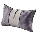 Elegant Gray Pleated Velvet Throw Pillow With Central Strap And Metal Ring Accent