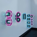 Modern Juice Billboard with Bright Pink Blue Numbers and Chinese Characters Design