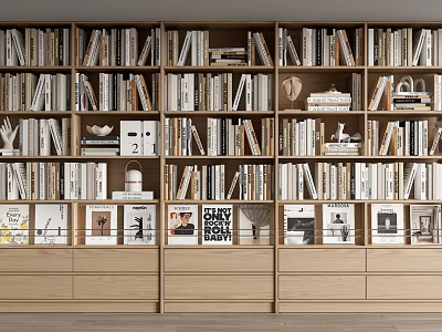 Modern Multi Shelf Bookcase Filled With Organized Books Decorative Items and Framed Art 3d model